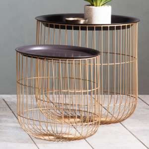 Berkeley Nest Of 2 Tables In Black With Brass Metal Frame
