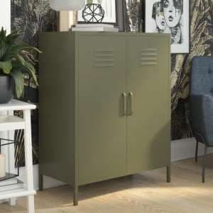 Berlin Metal Storage Cabinet Tall In 2 Doors In Olive Green - UK