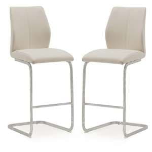Samara Bar Chair In Taupe Faux Leather And Chrome Legs In A Pair