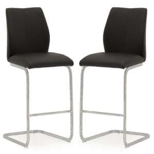 Bernie Black Leather Bar Chairs With Chrome Frame In Pair