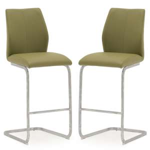 Bernie Olive Leather Bar Chairs With Chrome Frame In Pair