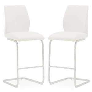 Bernie White Leather Bar Chairs With Chrome Frame In Pair