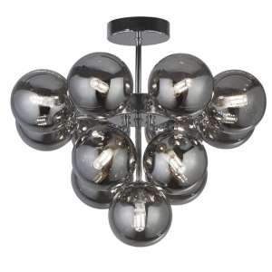Berry 13 Lights Smoked Glass Ceiling Pendant Light In Chrome - UK