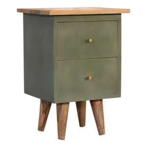 Berth Wooden Bedside Cabinet In Olive Green Painted And Oak - UK