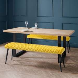 Bacca Oak Dining Table With 2 Lakia Low Mustard Benches