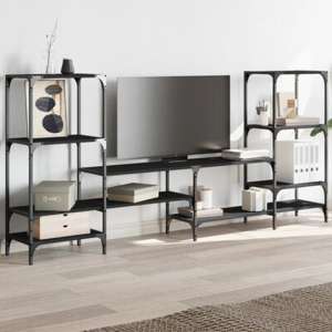 Beverley Wooden TV Stand With 8 Shelves In Black - UK
