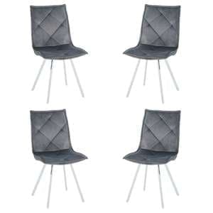 Beyya Set Of 4 Velvet Fabric Dining Chairs In Dark Grey