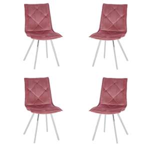 Beyya Set Of 4 Velvet Fabric Dining Chairs In Pink