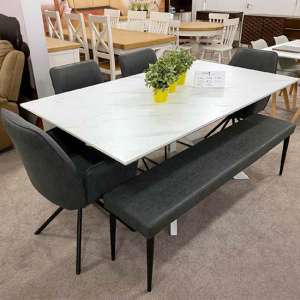 Bianco Dining Table Set With 4 Uno Chairs And Darcy Dining Bench