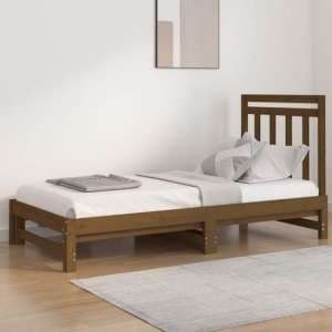 Biella Solid Pine Wood Pull-Out Day Bed In Honey Brown - UK