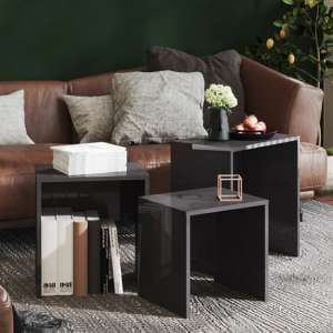 Bienne High Gloss Nest Of 3 Coffee Tables In Grey