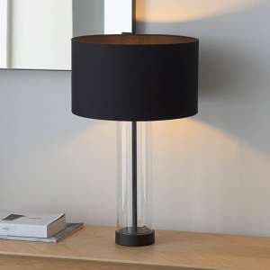 Biloxi Black Drum Shade Touch Table Lamp In Matt Black - UK