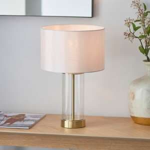 Biloxi Small White Drum Shade Touch Table Lamp In Satin Brass - UK