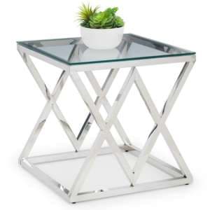 Balesego Clear Glass Top Lamp Table With Chrome Base