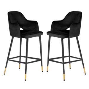 Biretta Black Velvet Bar Chairs With Metal Frame In Pair - UK