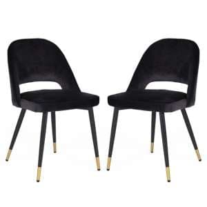 Biretta Black Velvet Dining Chairs With Metal Frame In Pair