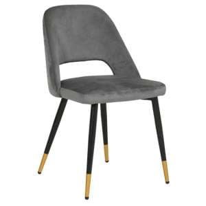 Biretta Velvet Dining Chair With Metal Frame In Grey