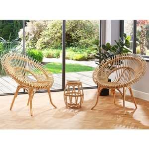Bissau Rattan Bistro Set With 2 Suzano Natural Chairs - UK