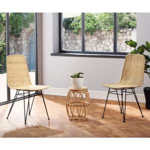 Bissau Rattan Bistro Set In Natural With 2 Puqi Natural Dining Chairs - UK