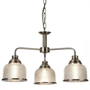 Bistro II 3 Light Pendant In Antique Brass And Halophane Glass
