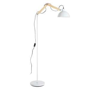 Blairon White Metal Floor Lamp With Adjustable Wooden Arm - UK