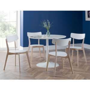 Balwina White Wooden Dining Table With 4 Casa White Chairs