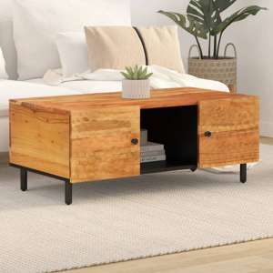 Blanes Acacia Wood Coffee Table With 2 Doors In Natural