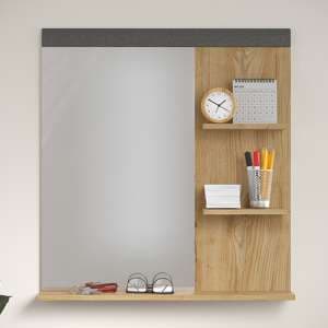 Blitar Wooden Hallway Wall Mirror With Shelves In Navarra Oak - UK