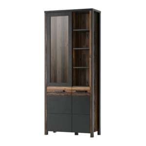 Blois Wooden Display Cabinet Tall 2 Doors In Matera Oak And LED