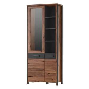 Blois Wooden Display Cabinet Tall 2 Doors In Royal Oak And LED