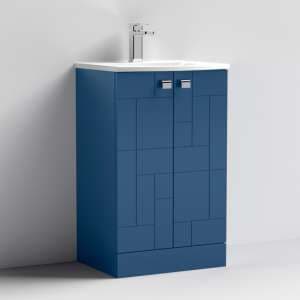 Bloke 50cm 2 Doors Vanity With Curved Basin In Satin Blue - UK