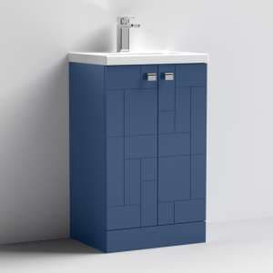 Bloke 50cm 2 Doors Vanity With Mid Edged Basin In Satin Blue - UK