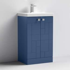 Bloke 50cm 2 Doors Vanity With Thin Edged Basin In Satin Blue - UK