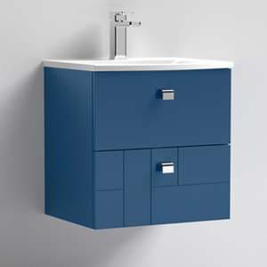 Bloke 50cm Wall Vanity With Curved Basin In Satin Blue - UK