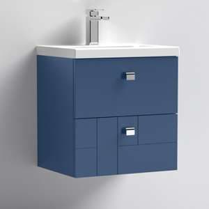 Bloke 50cm Wall Vanity With Mid Edged Basin In Satin Blue - UK