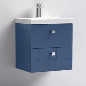 Bloke 50cm Wall Vanity With Thin Edged Basin In Satin Blue - UK