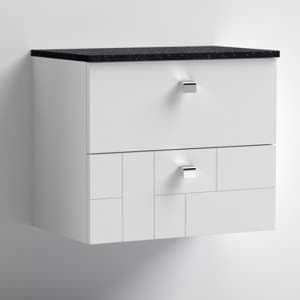 Bloke 60cm Wall Hung Vanity With Black Worktop In Satin White - UK