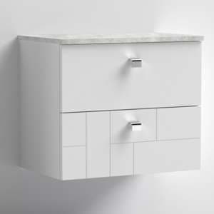 Bloke 60cm Wall Hung Vanity With Grey Worktop In Satin White - UK