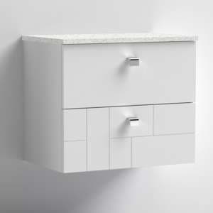 Bloke 60cm Wall Hung Vanity With White Worktop In Satin White - UK