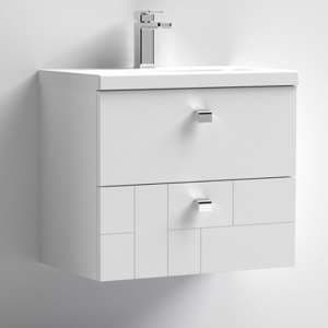 Bloke 60cm Wall Vanity With Mid Edged Basin In Satin White - UK