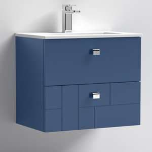 Bloke 60cm Wall Vanity With Minimalist Basin In Satin Blue - UK