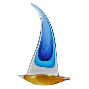 Boat Glass Design Sculpture In Blue And Brown