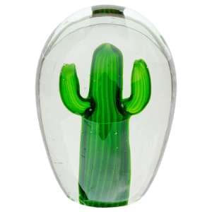 Bogota Glass Cactus Ornament Large In Green - UK