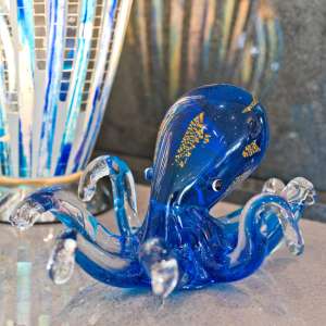 Bogota Glass Octopus Ornament In Blue - UK