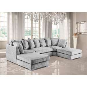 Boise U-Shape Chenille Fabric Corner Sofa In Silver - UK