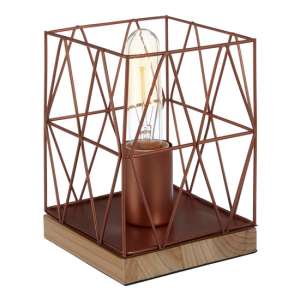 Boke Copper Wire Frame Table Lamp With Natural Wooden Base