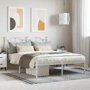 Bolivia Metal Double Bed With Headboard In White - UK
