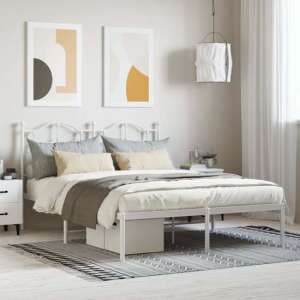 Bolivia Metal King Size Bed With Headboard In White - UK
