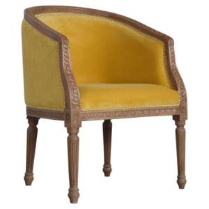 Borah Velvet Accent Chair In Mustard And Natural