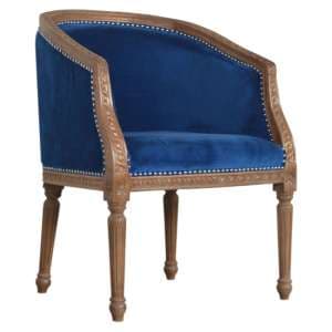 Borah Velvet Accent Chair In Royal Blue And Natural